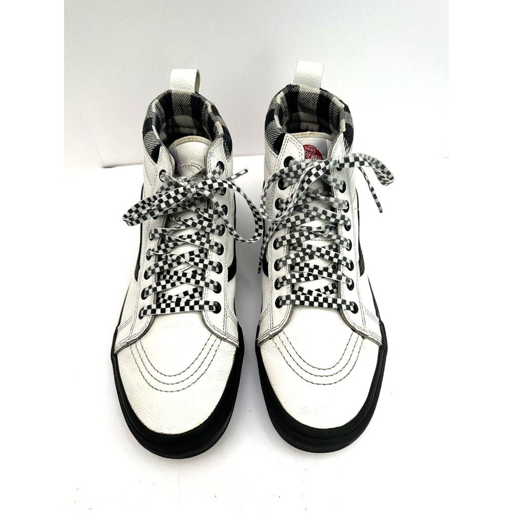 RARE PATTERN - VANS SK8-Hi MTE - MENS 11 FULL GRAIN WHITE LEATHER BLK/WHT CHECK - Picture 2 of 9